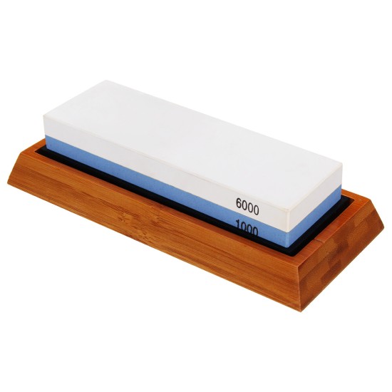 1000/6000 2 Side Grit Sharper Pebble Premium Whetstone Knife Sharpening Stone And NonSlip Bamboo Base Set