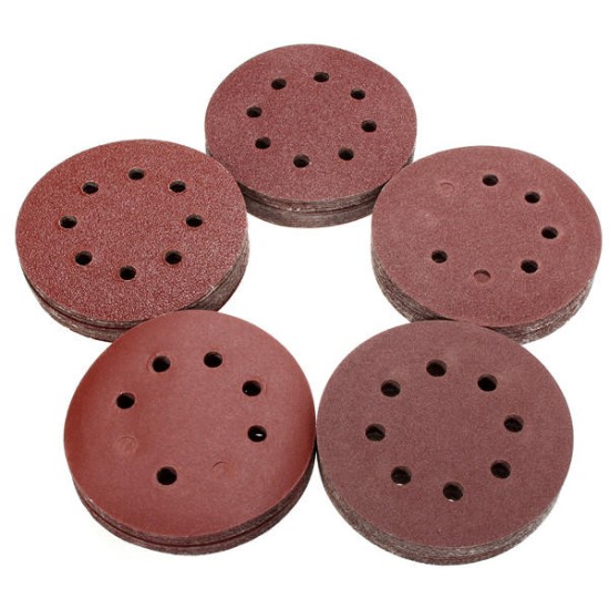 100pcs 125mm 8 Holes Abrasive Sand Discs 60-240 Grit Sanding Papers