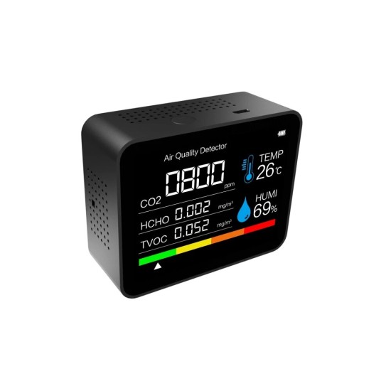 5 In 1 Portable CO2 Tester Air Quality Monitor Intelligent Temperature Humidity Sensor Tester Carbon Dioxide Monitor HCHO TVOC Formaldehyde Detection