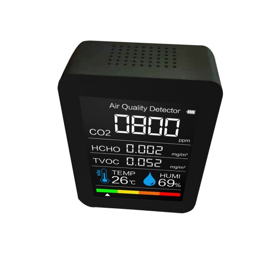 5 In 1 Portable CO2 Tester Air Quality Monitor Intelligent Temperature Humidity Sensor Tester Carbon Dioxide Monitor HCHO TVOC Formaldehyde Detection