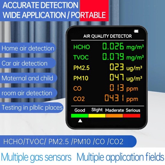 6 In 1 PM2.5 PM10 HCHO TVOC CO CO2 Monitor Multifunctional Air Quality Tester for Home Office Hotel