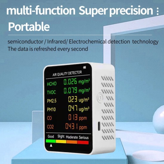 6 In 1 PM2.5 PM10 HCHO TVOC CO CO2 Monitor Multifunctional Air Quality Tester for Home Office Hotel