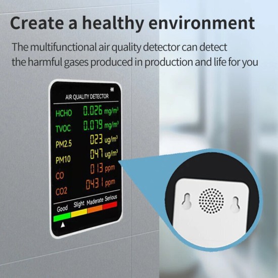 6 In 1 PM2.5 PM10 HCHO TVOC CO CO2 Monitor Multifunctional Air Quality Tester for Home Office Hotel