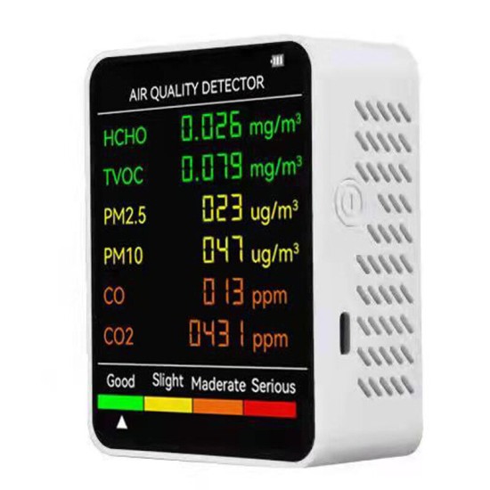 6 In 1 PM2.5 PM10 HCHO TVOC CO CO2 Monitor Multifunctional Air Quality Tester for Home Office Hotel