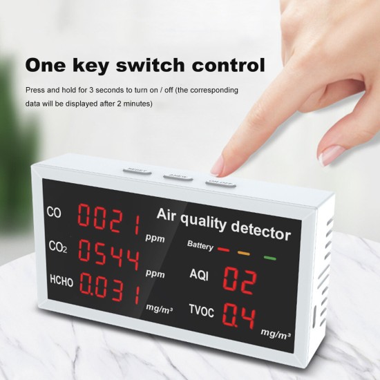 CO CO2 HCHO TVOC AQI Tester LED Digital Air Quality Monitor Indoor Outdoor Gas Analyzer