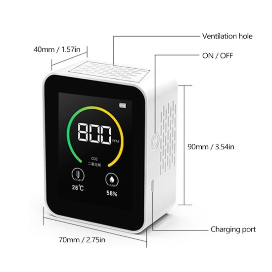 Carbon Dioxide Tester Indoor Air Quality Monitor Real Time CO2 TFT Color Screen Intelligent Air Quality Sensor Tester