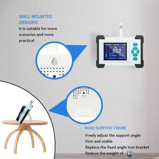 Upgraded SR-510A Carbon Dioxide Monitor with Rechargeable Battery Portable CO2 Meter Checker CO2 Sensor with PDF Output Function