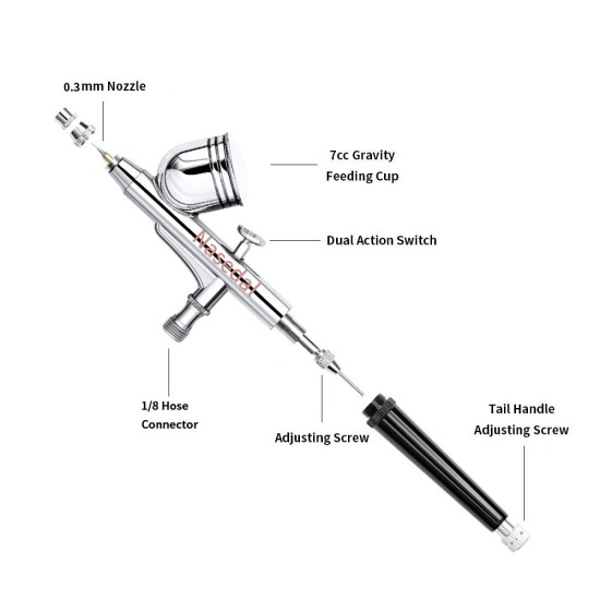 TC-100 Mini Air Pump Airbrush Set with Compressor 0.3mm Sprayer Airbrush Kit for Nail Airbrush for Model/Cake/Car Painting