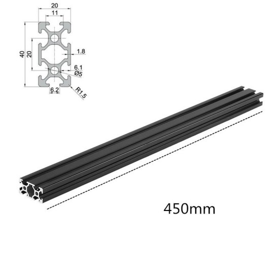 450mm Length Black Anodized 2040 T-Slot Aluminum Profiles Extrusion Frame For CNC