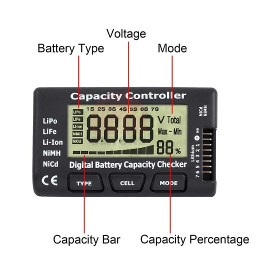 1-7S Digital Battery Capacity Tester Voltage Controller Power Display Liquid Crystal Test for RC Car LiPo/LiFe/Li-Ion/NiMH/Nicd Battery