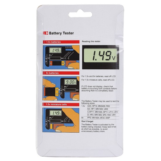 BT-168D Universal AA/AAA/C/D/9V/1.5V LCD Display Battery Tester Button Cell Volt Checker