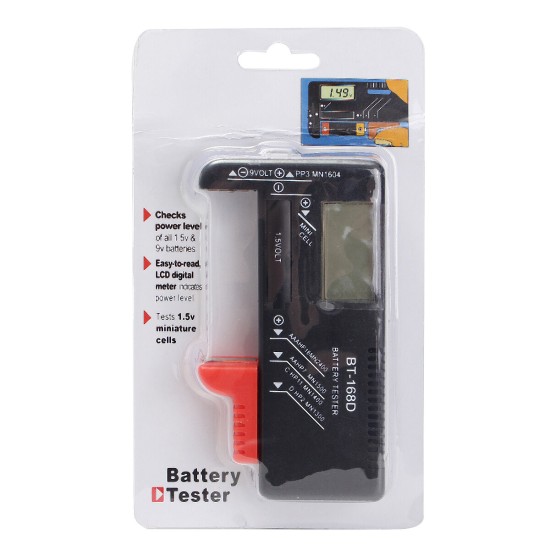 BT-168D Universal AA/AAA/C/D/9V/1.5V LCD Display Battery Tester Button Cell Volt Checker