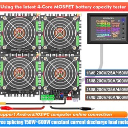DL24M-H 2-200V 600W 3mA-40A Electronic Load Voltage Indicator Power Bank Battery Tester 18650 Pack Capacity Monitor Checker Tool