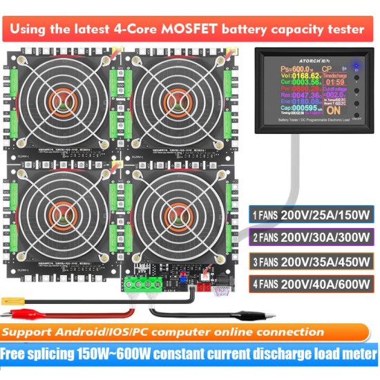 DL24M-H 2-200V 600W 3mA-40A Electronic Load Voltage Indicator Power Bank Battery Tester 18650 Pack Capacity Monitor Checker Tool