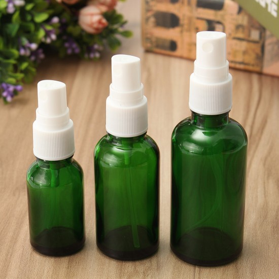 15/30/50ml Mini Green Spray Bottle Sprayer Refillable Container w/ Drop & Spray for Aromatherapy Perfume Essential Oi Travel