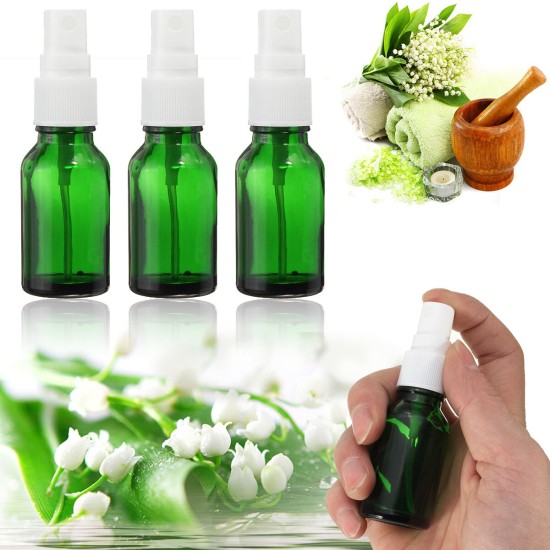 15/30/50ml Mini Green Spray Bottle Sprayer Refillable Container w/ Drop & Spray for Aromatherapy Perfume Essential Oi Travel