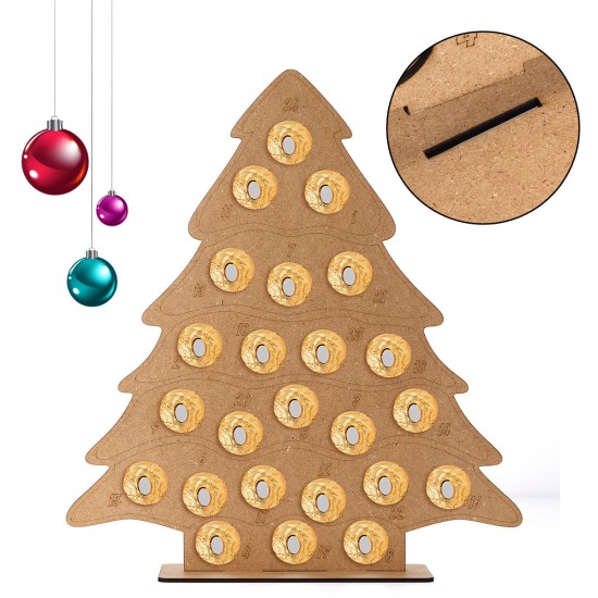 MDF Wooden Christmas Advent Calendar Christmas Tree Decoration Fits 24 Circular Chocolates Candy Stand Rack