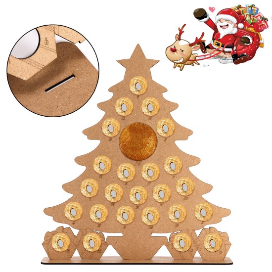 Wooden Christmas Advent Calendar Christmas Tree Decoration Fits 25 Circular Chocolates Candy Stand Rack