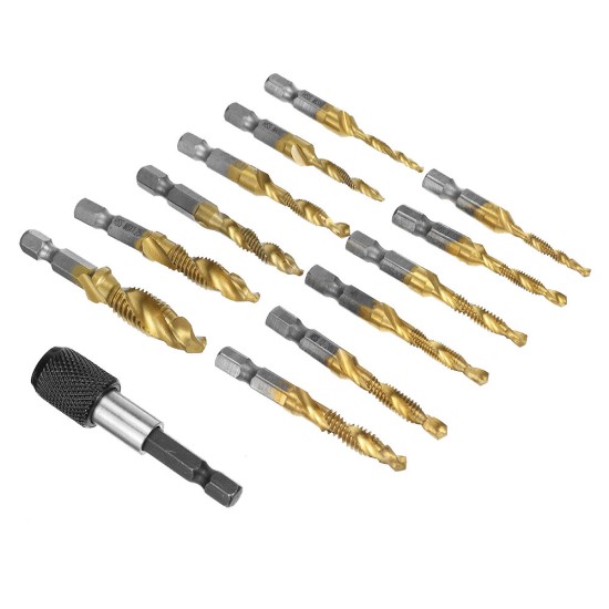 13pcs M3-M10 Metric Screw Thread Tap Drill Bits Set Hex Shank Drill Bit Screw Compound Tap Hand Tools with Joint Rod