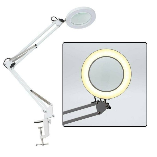 AU Large Lens ed Lamp Desk Magnifier 5x Magnifying Glass w/ Clamp LED