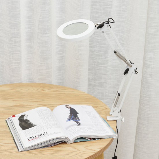 AU Large Lens ed Lamp Desk Magnifier 5x Magnifying Glass w/ Clamp LED