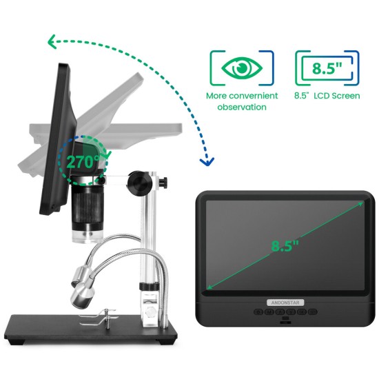 AD208S 8.5 Inch 5X-1200X Digital Microscope Adjustable 1280*800 LCD Display Microscope 1080P Scope Soldering Tool with Two Fill Lights