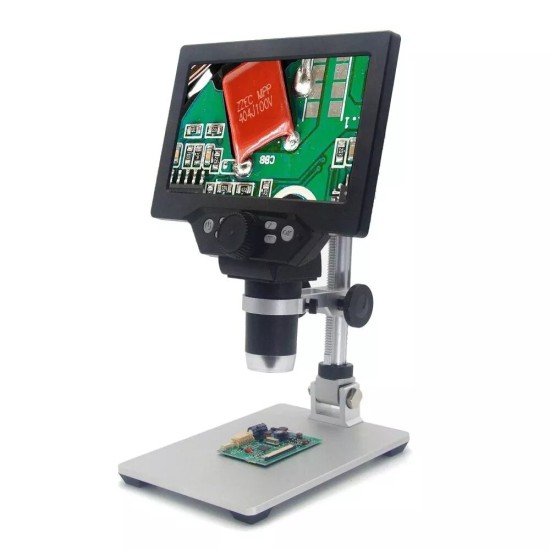 G1200 Digital Microscope 12MP 7inch Large Color Screen Large Base LCD Display 1-1200X Amplification Magnifier with Aluminum Alloy Stand Power Supply