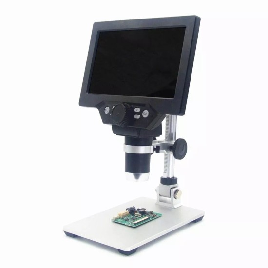 G1200 Digital Microscope 12MP 7inch Large Color Screen Large Base LCD Display 1-1200X Amplification Magnifier with Aluminum Alloy Stand Power Supply