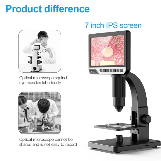 MT315 2000X Dual Lens Digital Microscope 7inch HD IPS Large Screen Multiple Lens for Circuit/Cells Observation Up&Down Light Source Support Computer