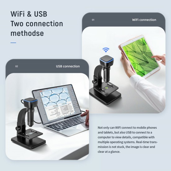 MT315W HD 2000X WIFI Digital Microscope Dual Lens USB Microbiological Observation Industrial Microscopes Welding Video Magnifier for Android IOS PC