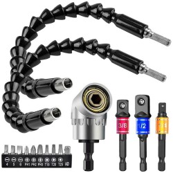 16Pcs/Set Flexible Drill Extension Hex Shank Drill Nut Driver Bit Set Bendable+Universal Socket Adapter+Screwdriver Bit+Right Angle Drill Extension 16Pcs/Set Flexible Drill Extension Hex Shank Drill Nut Driver Bit Set Bendable+Universal Socket Adapter+Screwdriver Bit+Right Angle Drill Extension