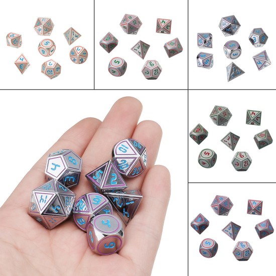 7Pcs Double Color Polyhedral Metal Game Dices Kit Children Digital Education Number Dices Entertianment Game Props For DnD TPRG