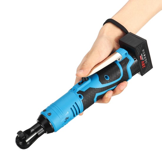 28V 60Nm LED Cordless Electric Ratchet Wrench 3/8 Inch Chuck Right Angle Wrench Tool W/ 2Pcs Li-ion Battery