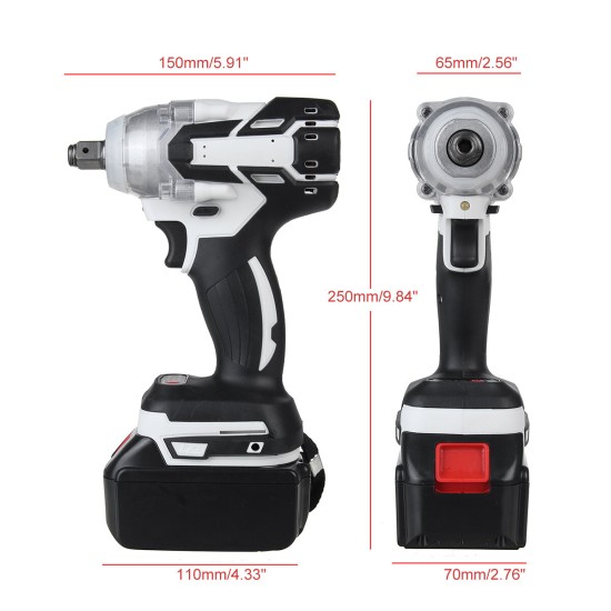 520N.m Brushless Cordless Electric Impact Wrench Screwdriver Power Tools w/ 1/2pcs Battery