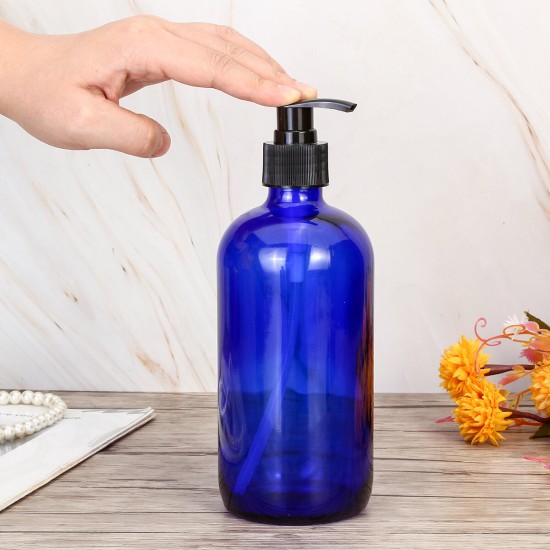 250ml/500ml Blue Glass Bottle With Pump Cap Water Sprayer Essential Oil Bottle