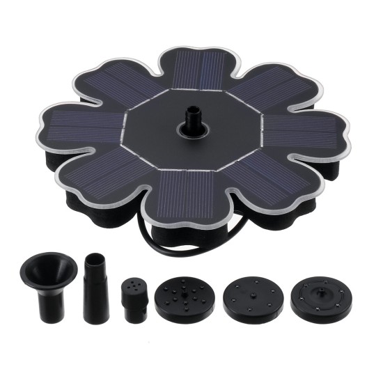 8V 1.6W Mini Fountain Solar Powered Water Pump Floating Outdoor Bird Pond Garden Decor + 4 Nozzles