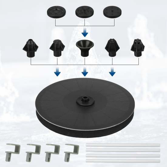 Solar Fountain Pump 2.2W Floating Solar Round Water Pump Floating Panel With 7 Nozzles for Pond Fountain BirdBath Garden Decoration Water Cycling