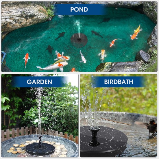 Solar Fountain Pump 2.2W Floating Solar Round Water Pump Floating Panel With 7 Nozzles for Pond Fountain BirdBath Garden Decoration Water Cycling