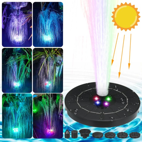RGB LED Solar Powered Fountain Pump W/ 6 Nozzles Water Pump Night Floating Garden