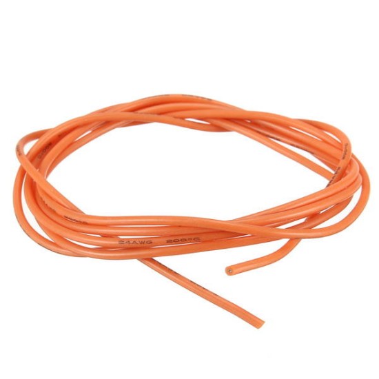 24AWG Flexible Silicone Wire Cable Soft High Temperature Tinned Copper Orange 1/3/5/10M