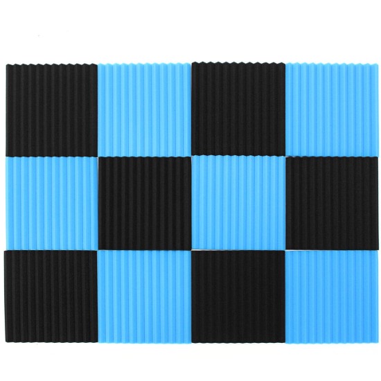 12PCS Soundproofing Foam Tiles Kits Black +Blue