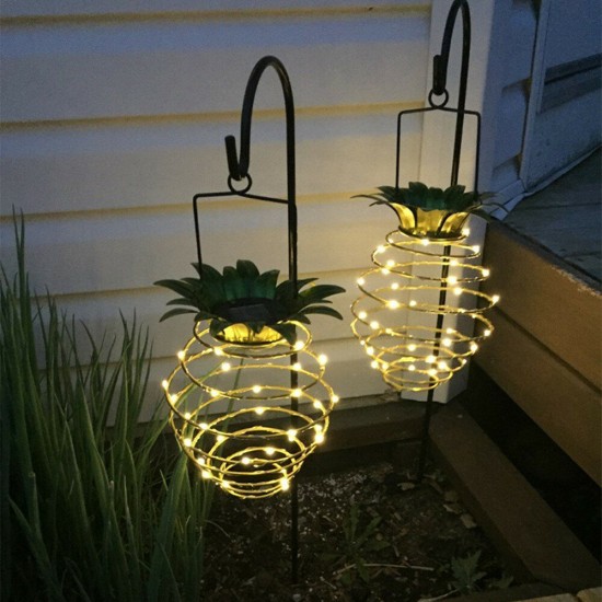 2PC Solar Garden Lights Pineapple Shape Outdoor Solar Hanging Light Waterproof Wall Lamp Fairy Night Lights Iron Wire Art Home Decor