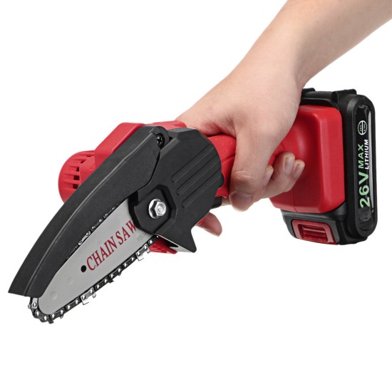 550W 24V 4inch Mini Cordless Electric Chain Saw One-Hand Woodworking Wood Cutter W/ 1pc Battery