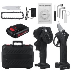 88VF Portable Electric Pruning Shears Scissors + Electric Chain Saw Rechargeable Woodworking Tools Kit W/ 1/2 Battery & 1 Plastic Box 88VF Portable Electric Pruning Shears Scissors + Electric Chain Saw Rechargeable Woodworking Tools Kit W/ 1/2 Battery & 1 Plastic Box