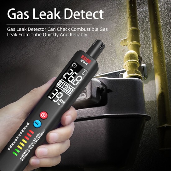 X4A Combustible Gas Leak Tester Air Temperature Humidity Portable Natural Gas Sniffer Combustible Gas Propane Methane Butane with 8 LED Indicators