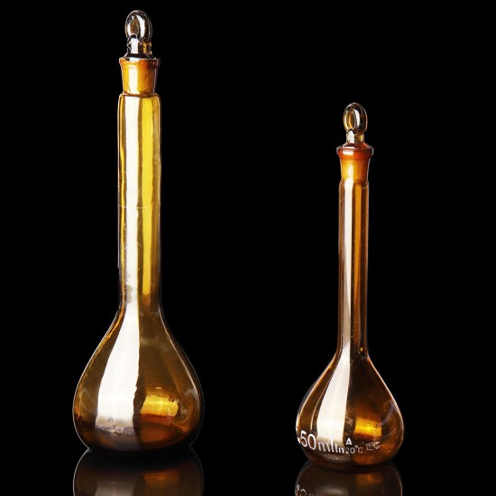 10/25/50/100/250ml Brown Glass Flat Bottom Volumetric Flask With Cork Lab Glassware Kit