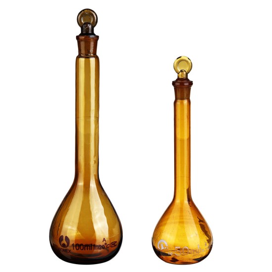 10/25/50/100/250ml Brown Glass Flat Bottom Volumetric Flask With Cork Lab Glassware Kit