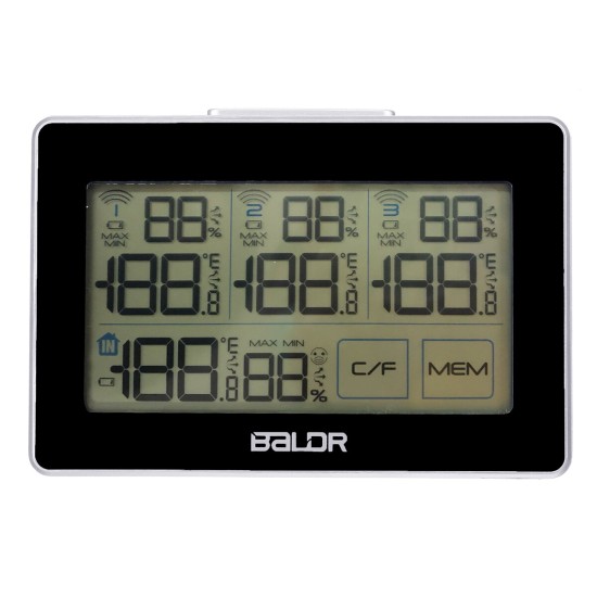 Digital LCD Wireless Weather Station Sensor With 3 Thermometer Outdoor Indoor