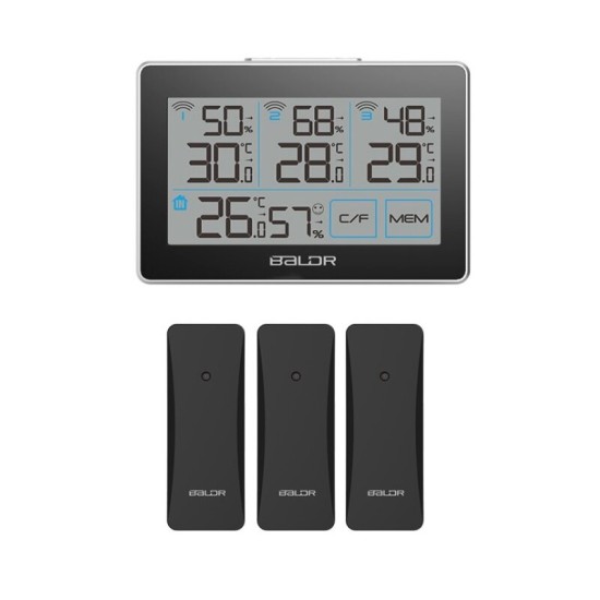 Digital LCD Wireless Weather Station Sensor With 3 Thermometer Outdoor Indoor