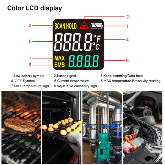 -50-550℃ -58-1022℃ Multifunctional Color Screen Infrared Thermometer Laser Industrial Temperature Measurement